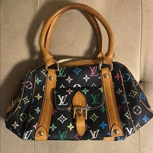 Louis Vuitton Black Multicolor Monogram Satchel with Tan Trim